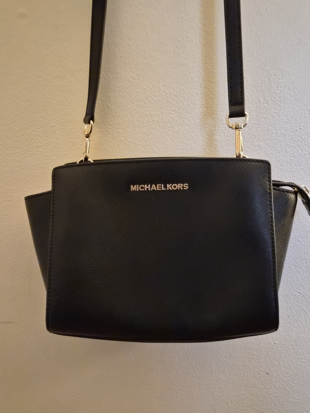 Michael Kors Black Saffiano Leather Crossbody with Gold Hardware